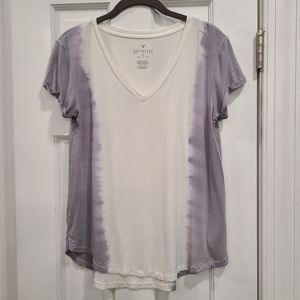 💜🤍AEO Soft & Sexy V Neck T White Light Purple sz S T-Shirt